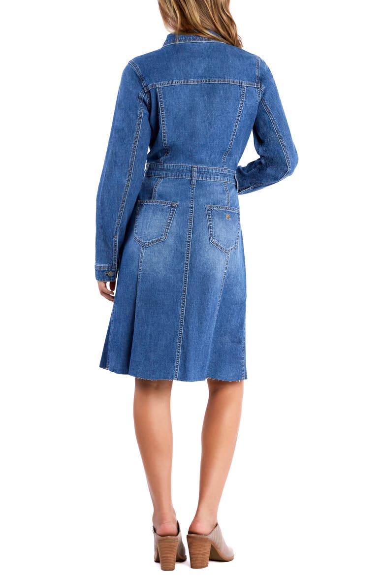 Sway Raw Hem Long Sleeve Denim Shirtdress