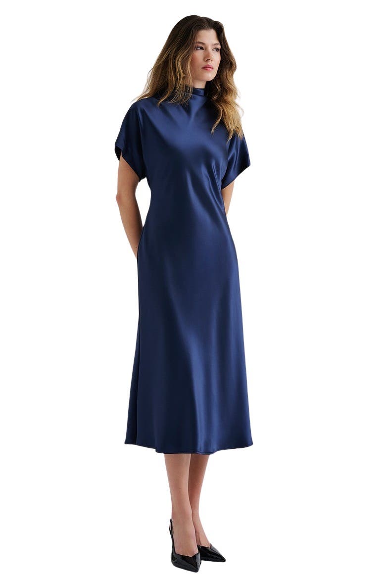 Alivia Short Sleeve Satin Midi Dress