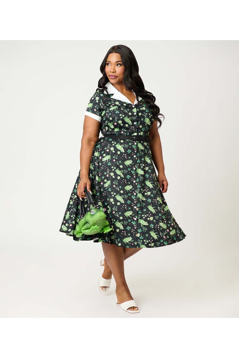 Plus Size Collared Short Sleeved Belted Alexis Swing Dress