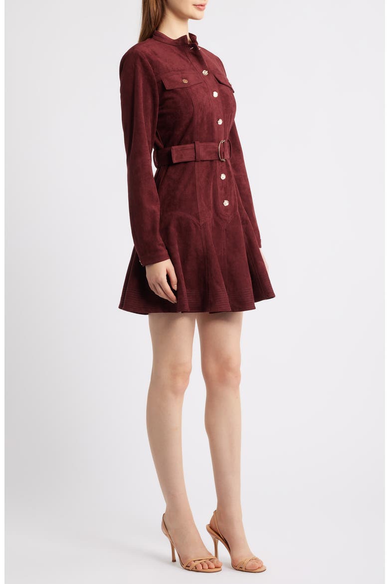 Laurie Long Sleeve Belted Faux Suede Shirtdress