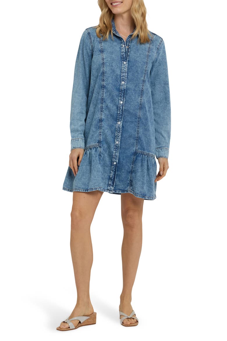 Long Sleeve Ruffle Denim Shirtdress