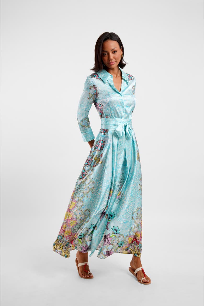 Belted Maxi Shirt Dress - "Floral Medley"