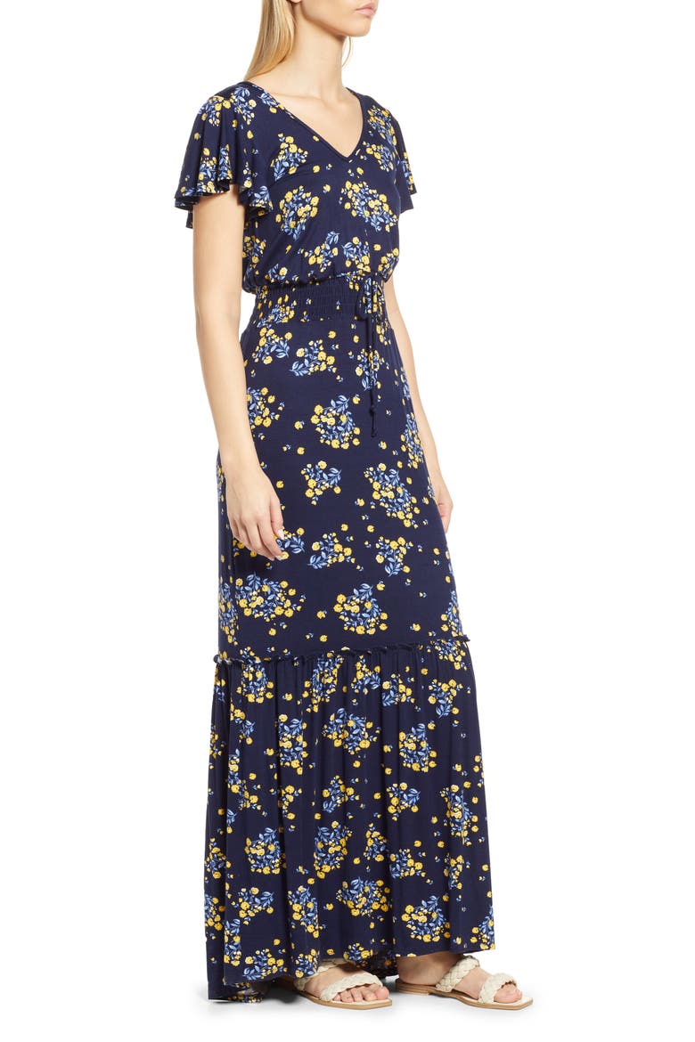 Floral Smock Waist Knit Maxi