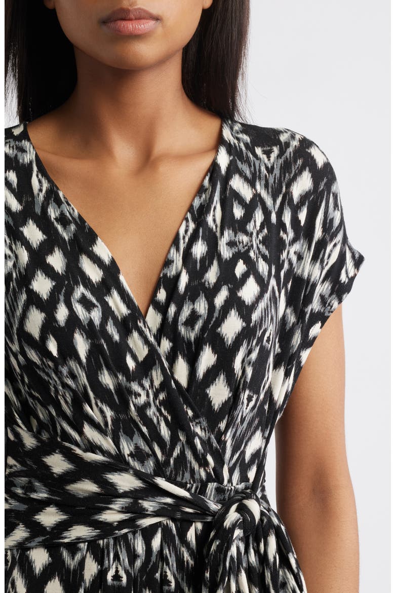 Geo Print Faux Wrap Midi Dress