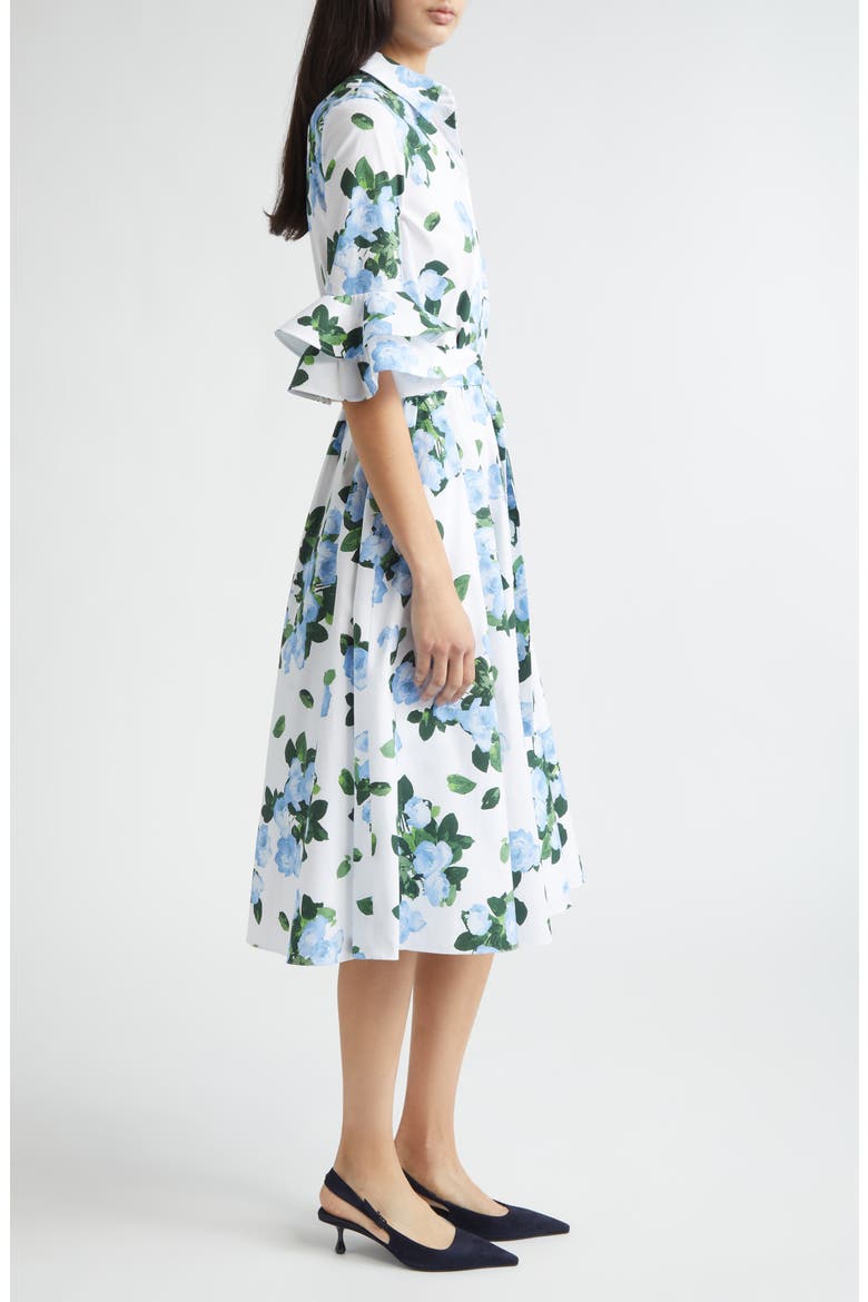 Rose Print Belted Midi Shirtdress
