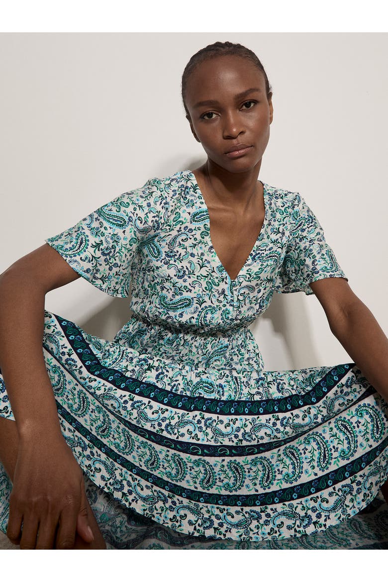 Paisley Border Angel Sleeve Dress