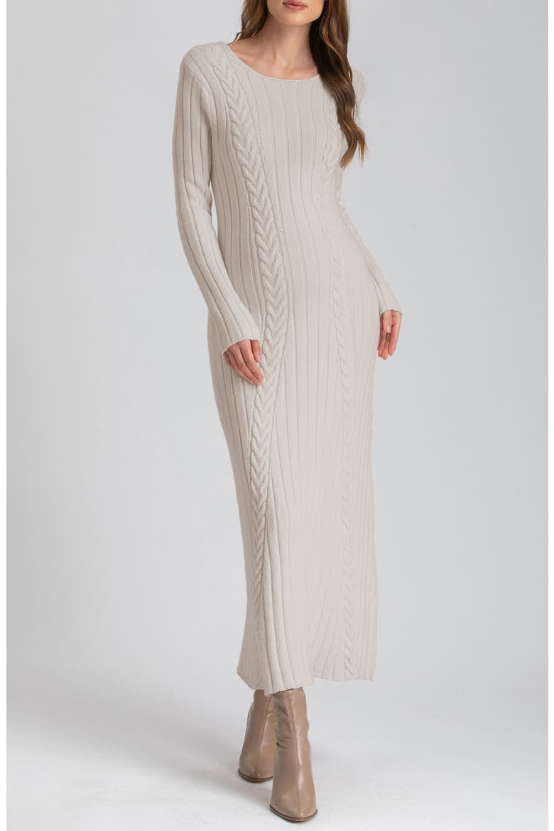 Long Sleeve Mixed Stitch Maternity Midi Sweater Dress