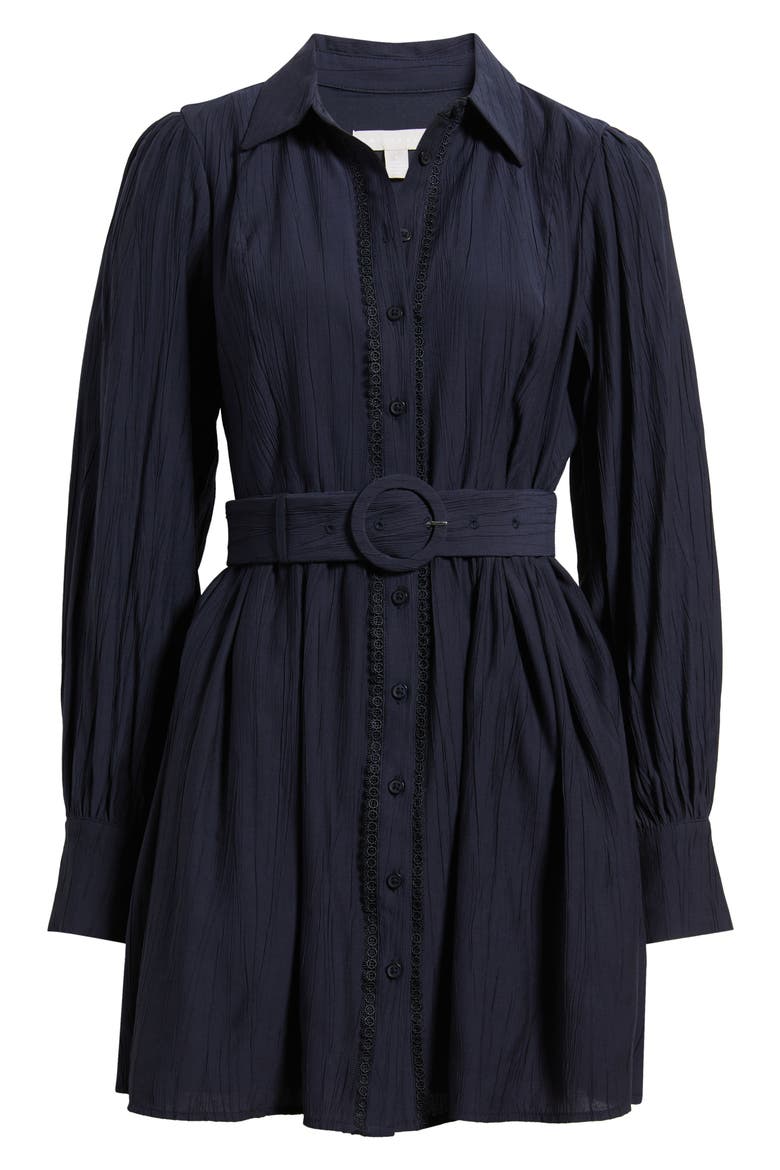 Floral Lace Inset Belted Mini Shirtdress