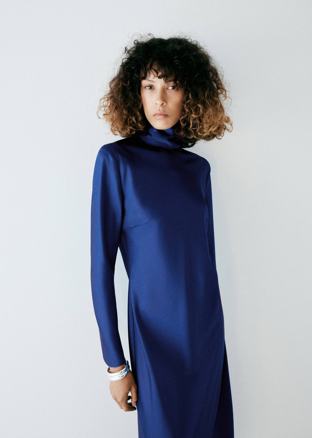Satin high-neck dress