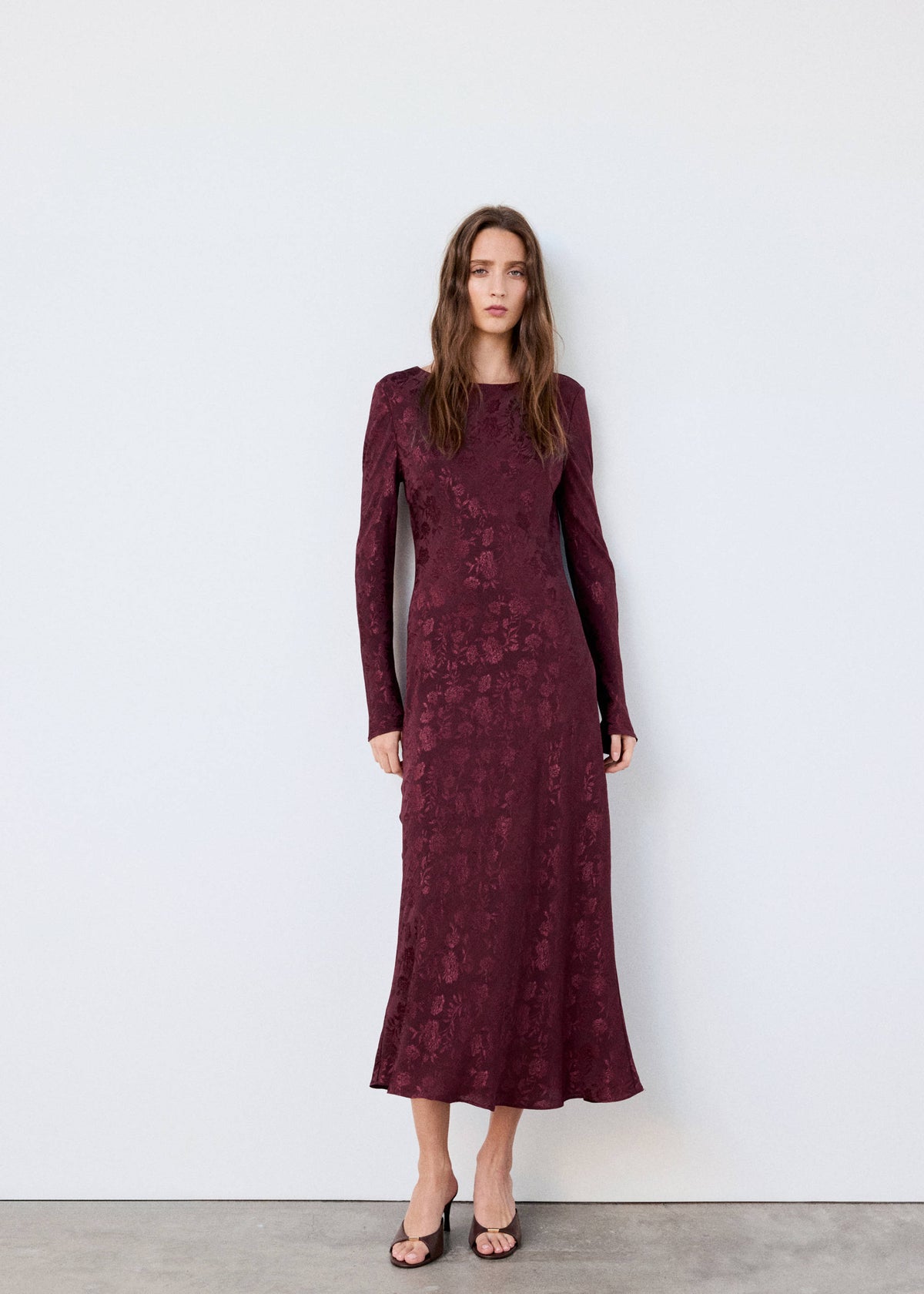 Floral jacquard dress with bell sleeves