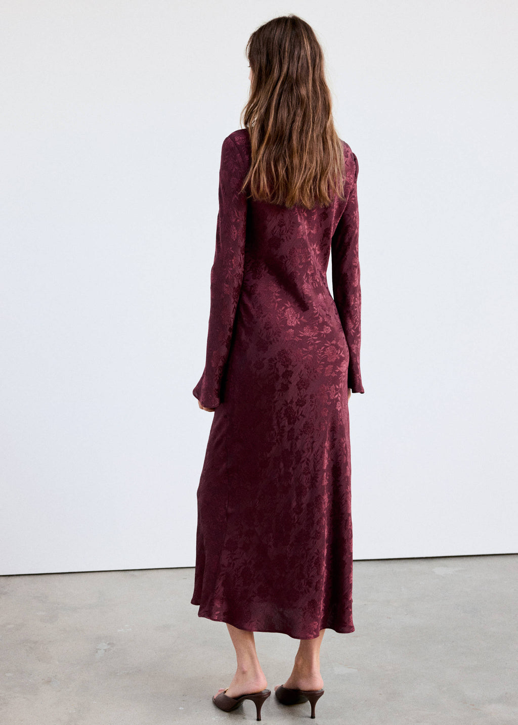 Floral jacquard dress with bell sleeves