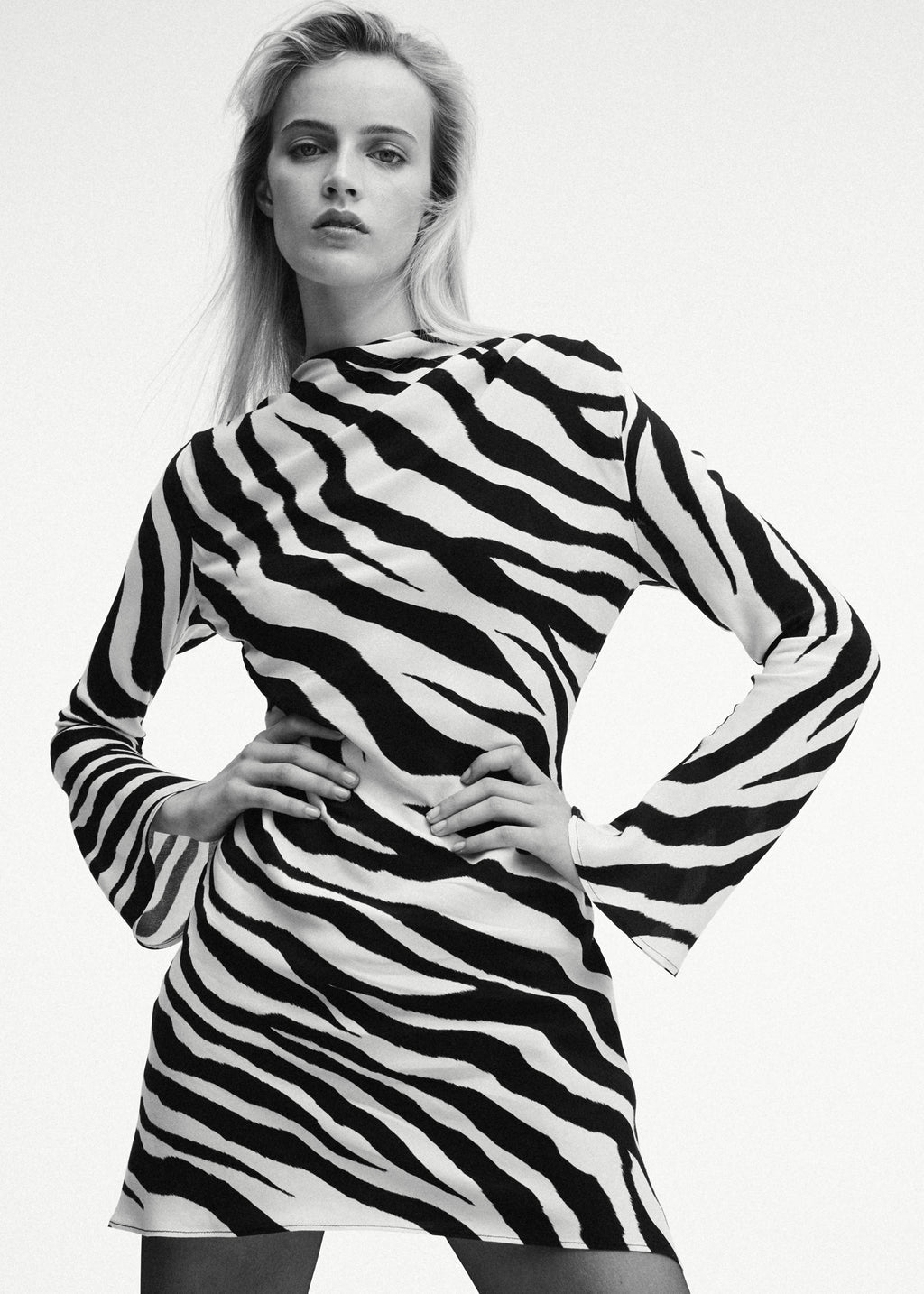 Zebra-print dress with flared sleeves
