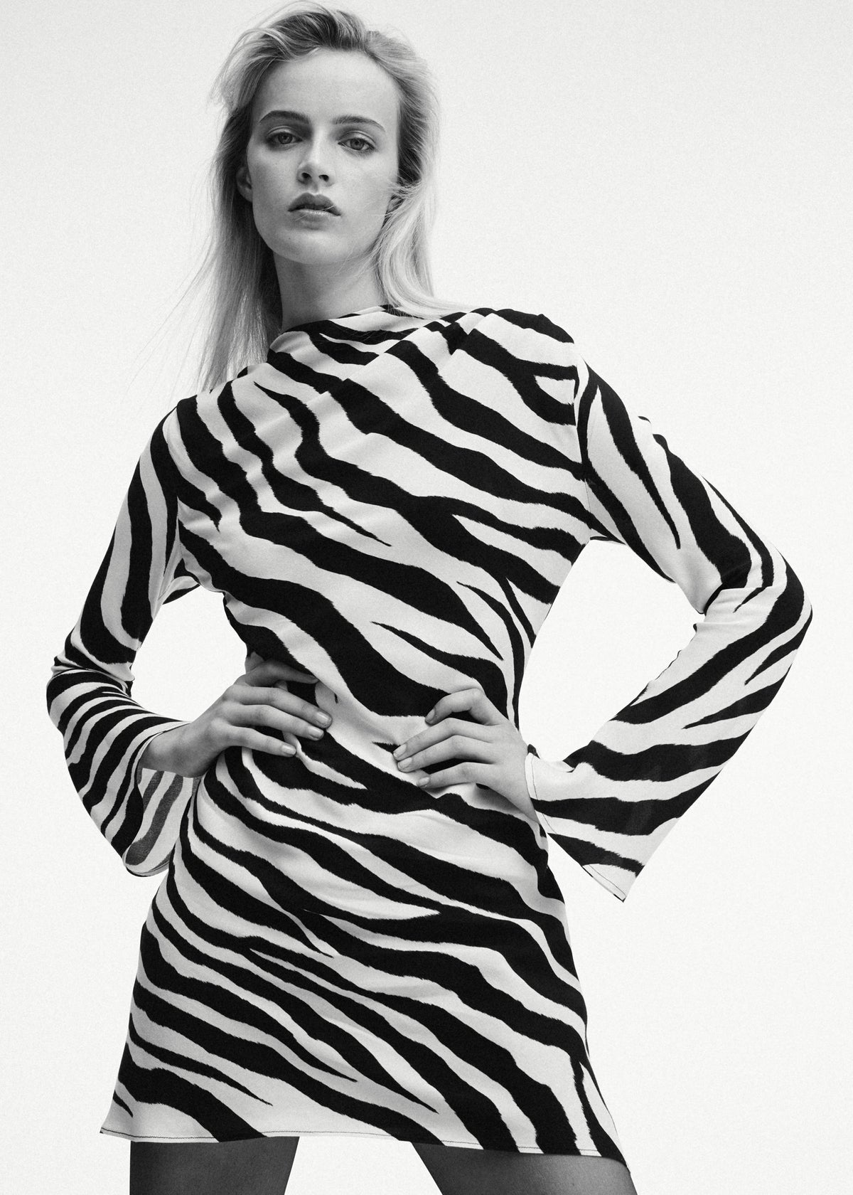 Zebra-print dress with flared sleeves