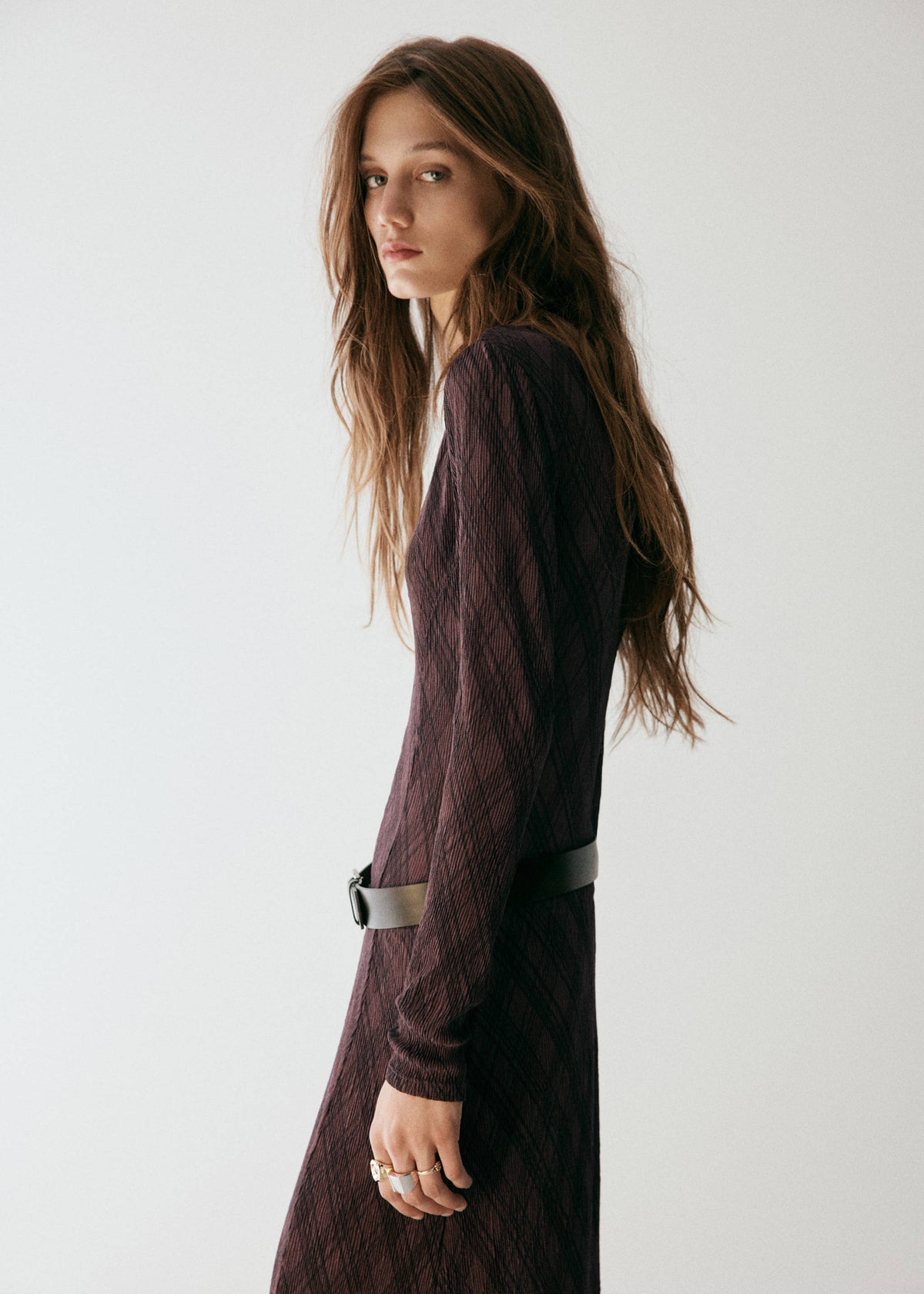 Long-sleeve plaid dress