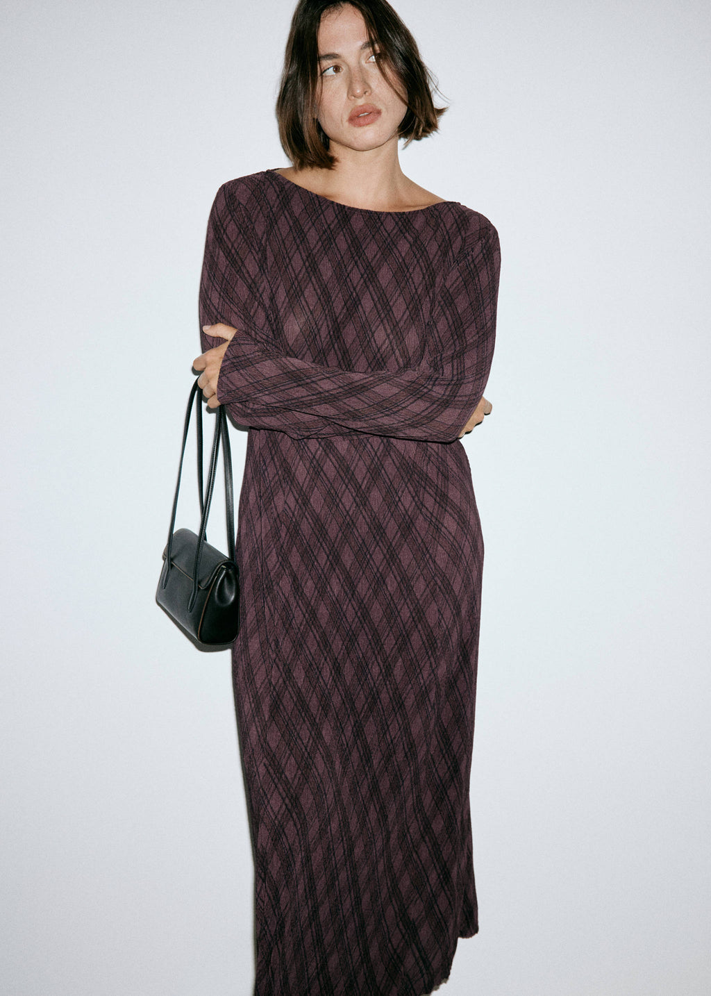 Long-sleeve plaid dress