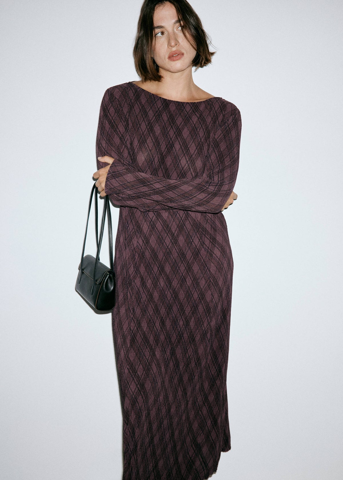 Long-sleeve plaid dress