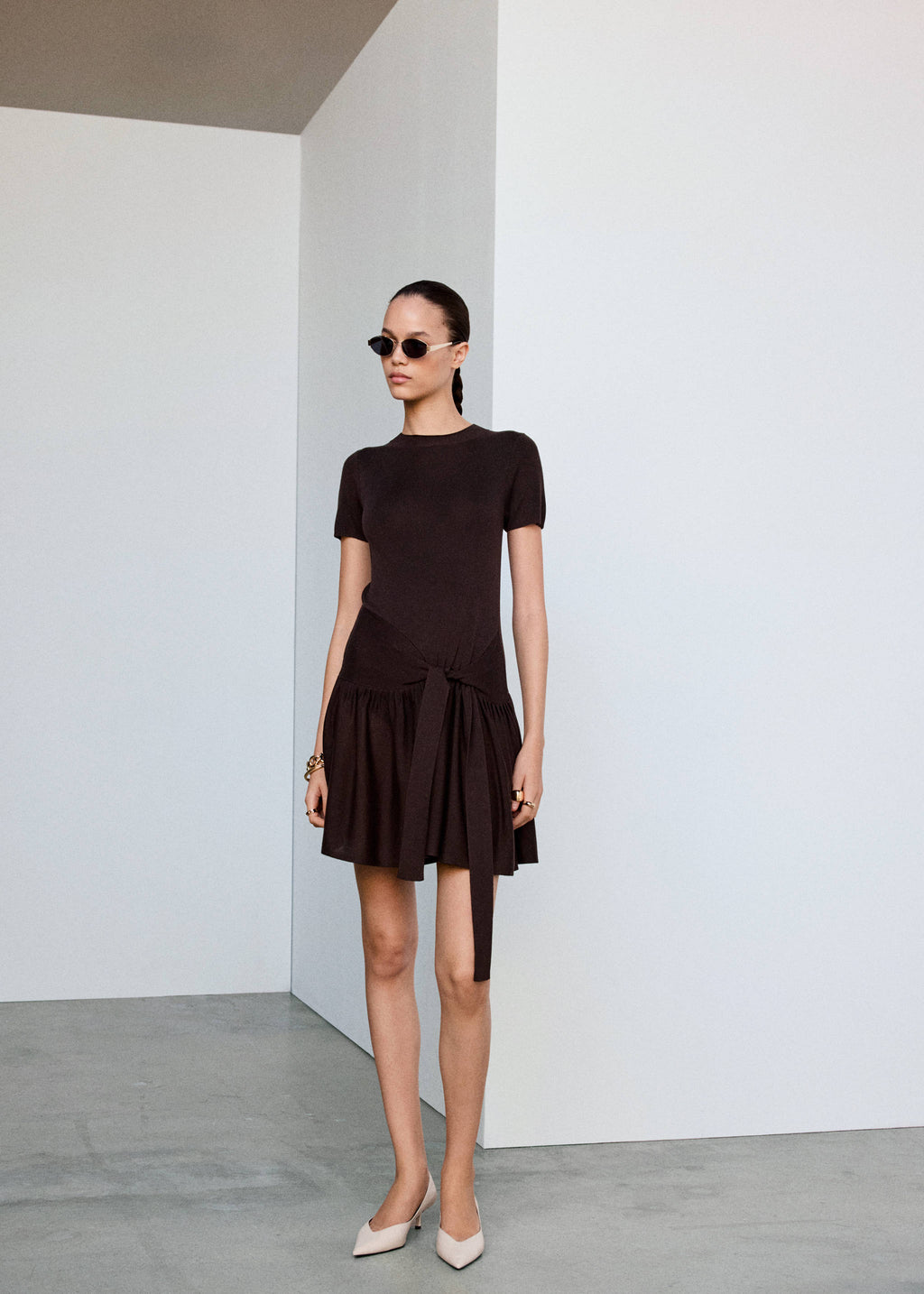 Ribbed lyocell dress with bow detail