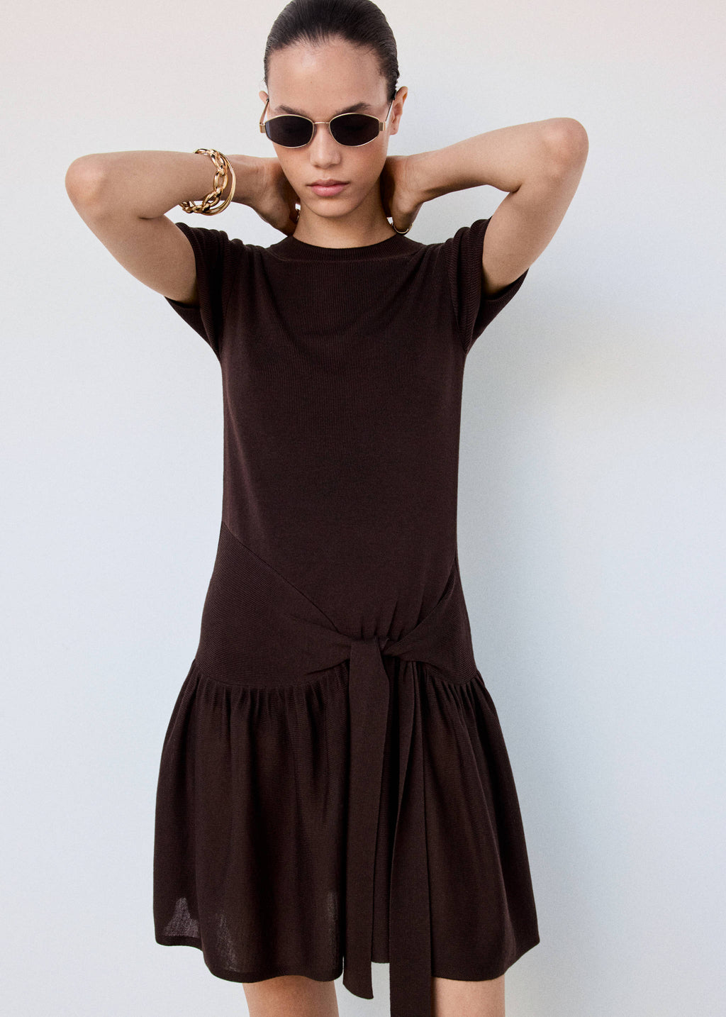 Ribbed lyocell dress with bow detail
