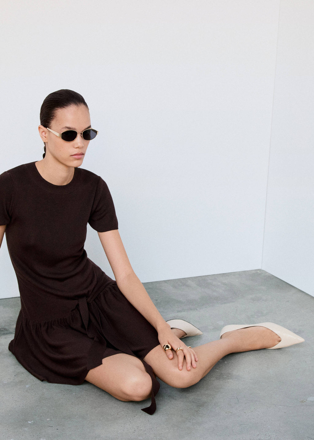 Ribbed lyocell dress with bow detail