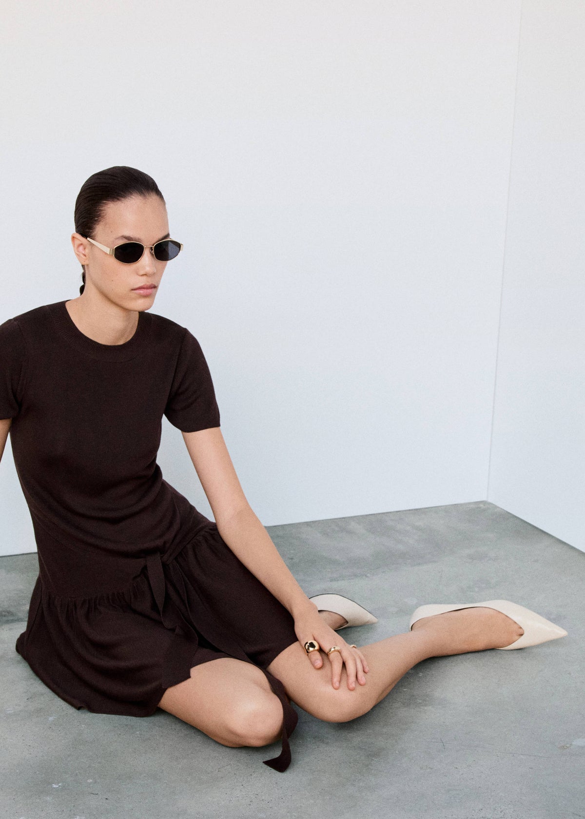 Ribbed lyocell dress with bow detail