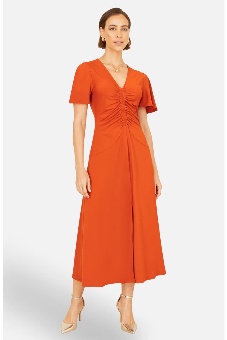 Ruched Front Stretch Midi Dress