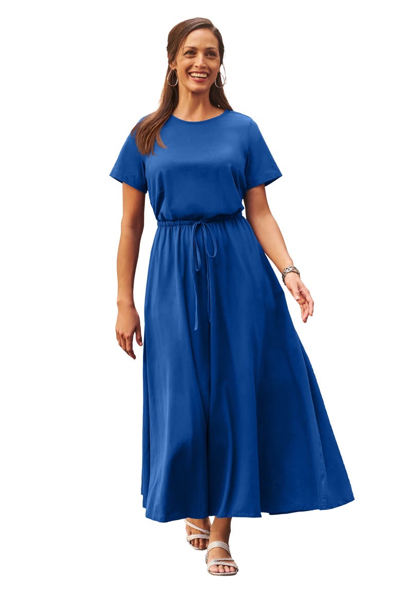 Stretch Cotton Drawstring Maxi Dress