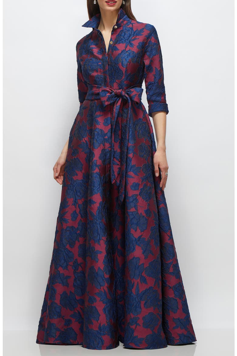 Floral Jacquard Shirtdress Gown