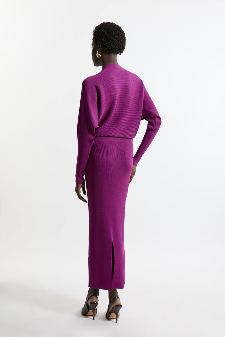 Drape Knit Bat Wing Pencil Midi Dress