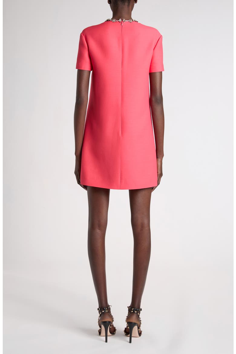 Rhinestone Embellished Wool & Silk Crepe Couture Minidress
