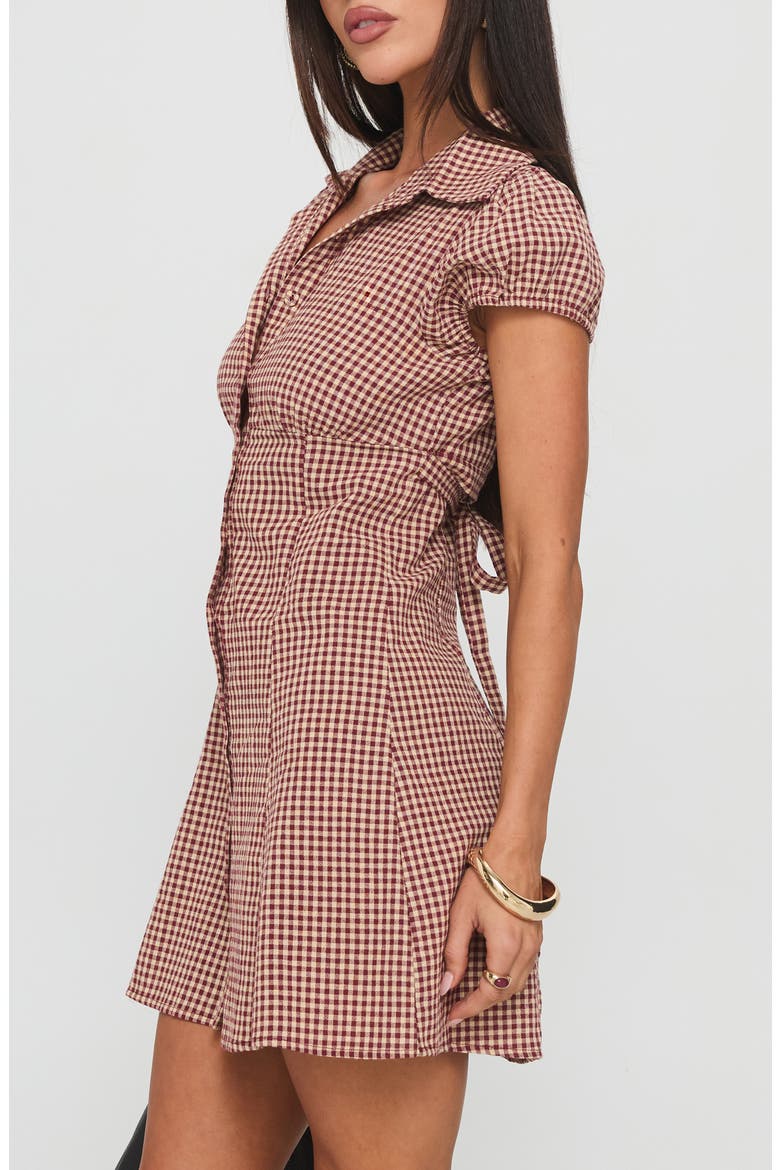 Kavira Gingham Cotton Mini Shirtdress