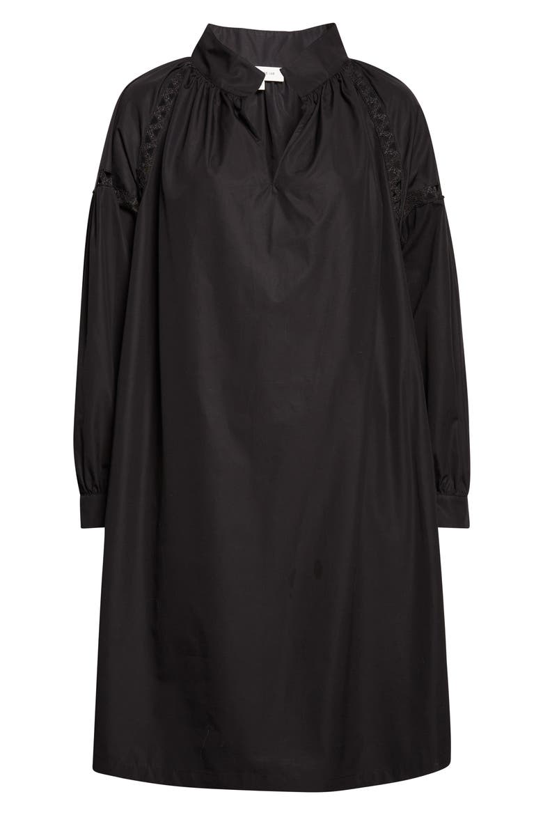 Soutache Trim Long Sleeve Organic Cotton Poplin Popover Dress
