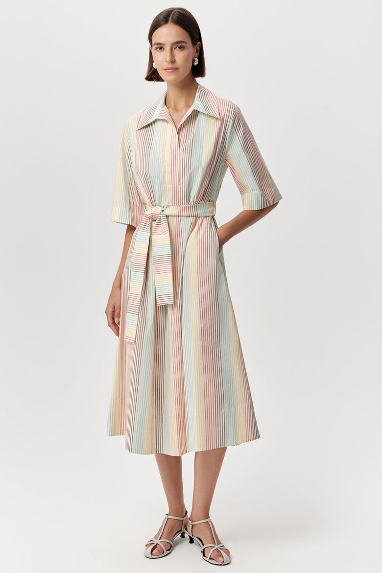 Keitha Belted Striped Midi Dress