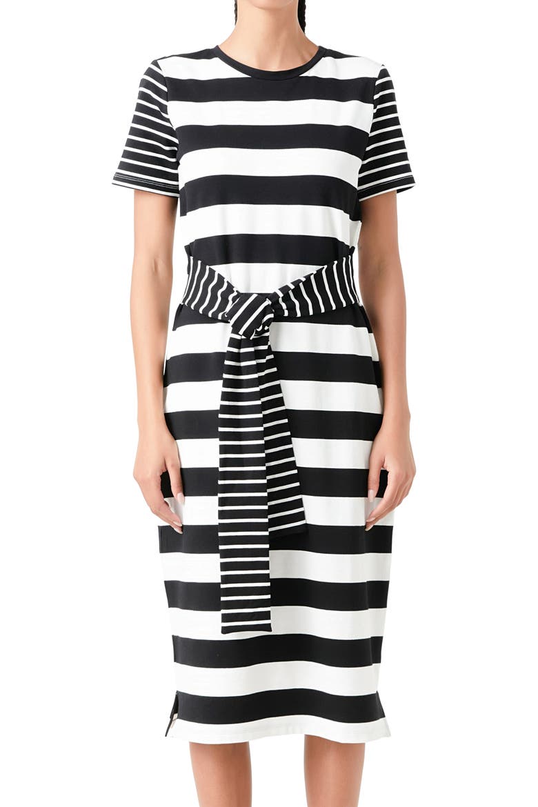 Stripe Tie Front Midi T-Shirt Dress