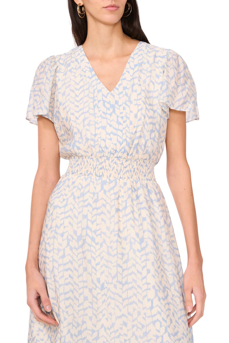 Abstract Print Flutter Sleeve Midi Dress