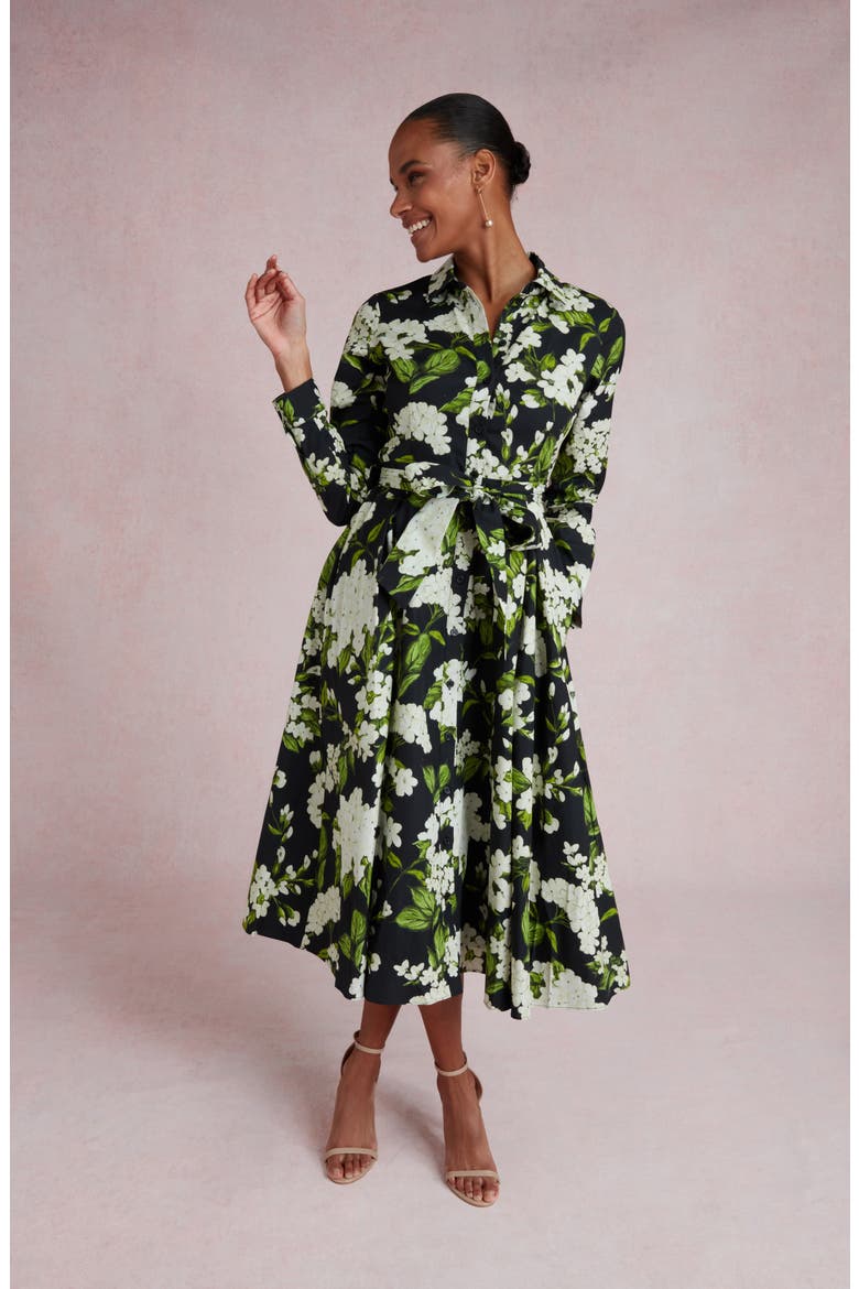 Anna Pleated Long Sleeve Cotton Midi Shirtdress