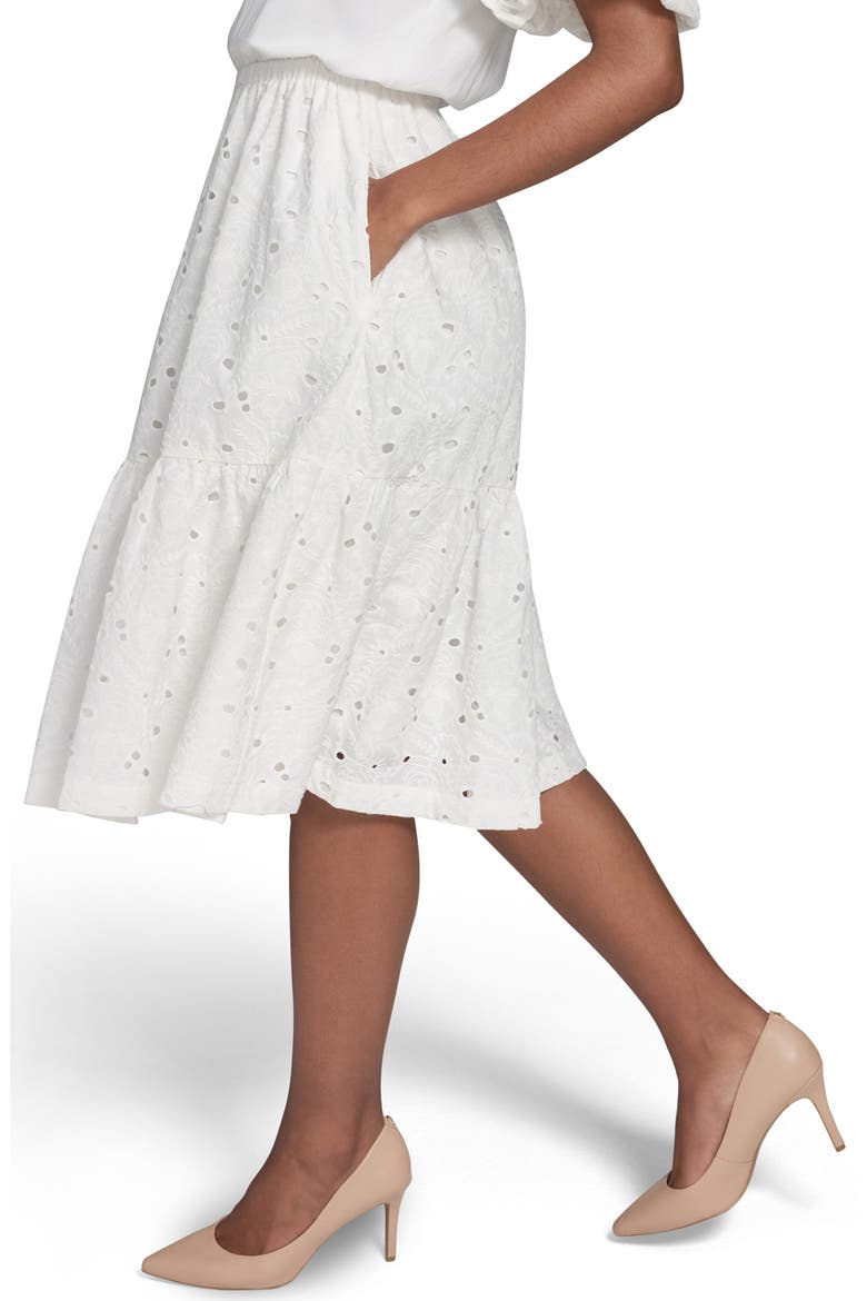 Mixed Media Eyelet Lace Midi Dress