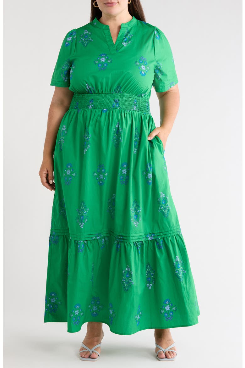 Halina Floral Smocked Waist Cotton Maxi Dress