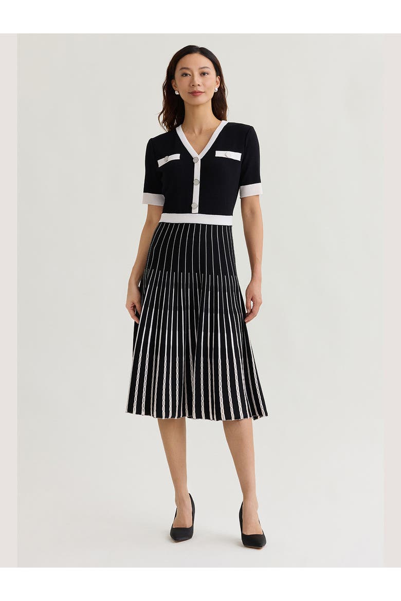 Fit & Flare Two-Tone Soft Knit Midi Dress