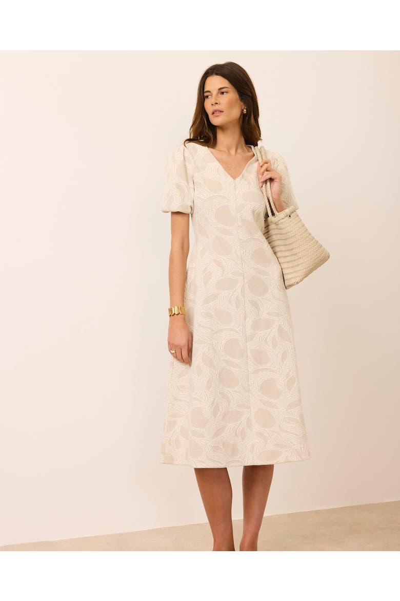 Jacquard Puff Sleeve Midi Dress