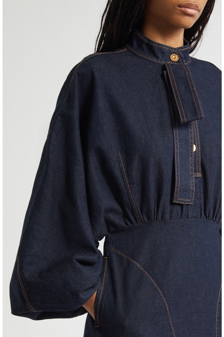 Gathered Long Sleeve Denim Minidress