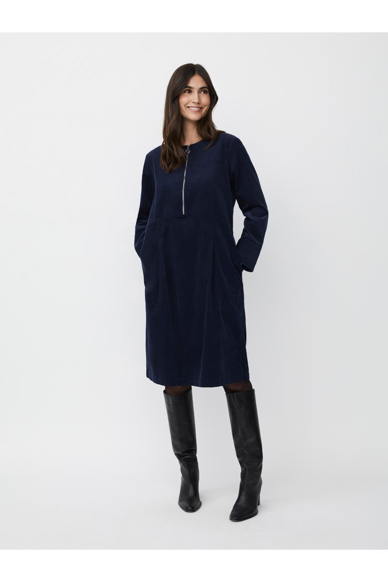 Long Sleeve Crew Neck Zip Midi Dress