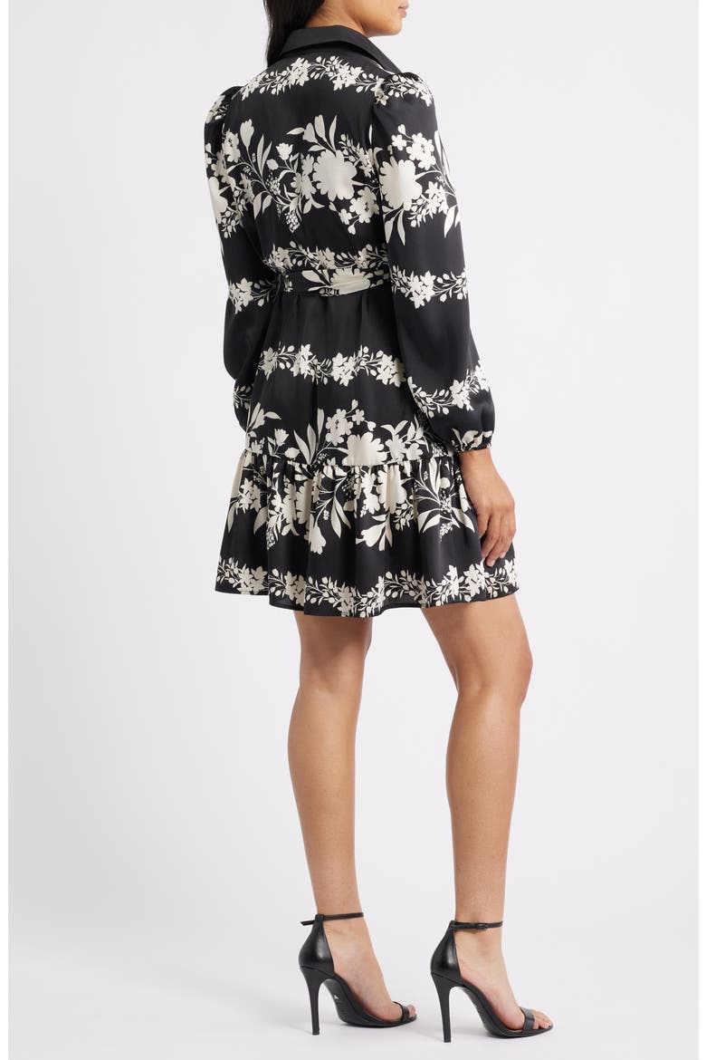 Floral Long Sleeve Tiered Shirtdress