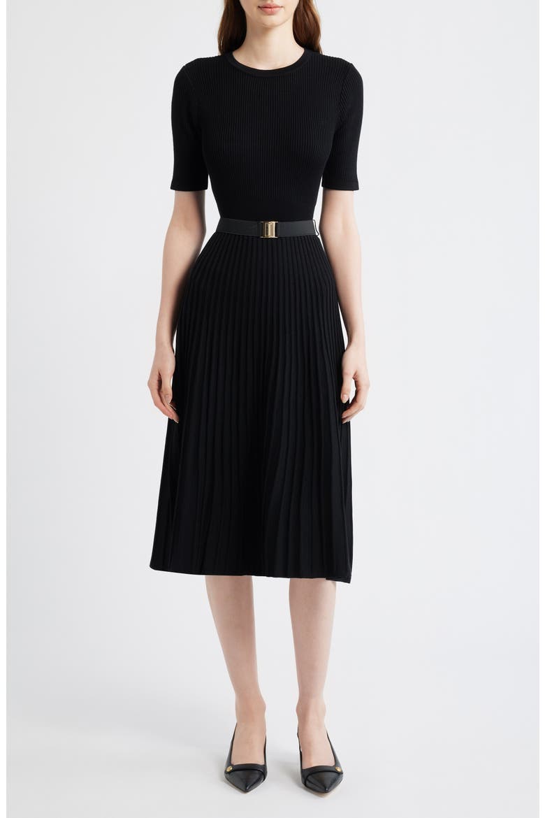 Belted Fit & Flare Sweater Dress