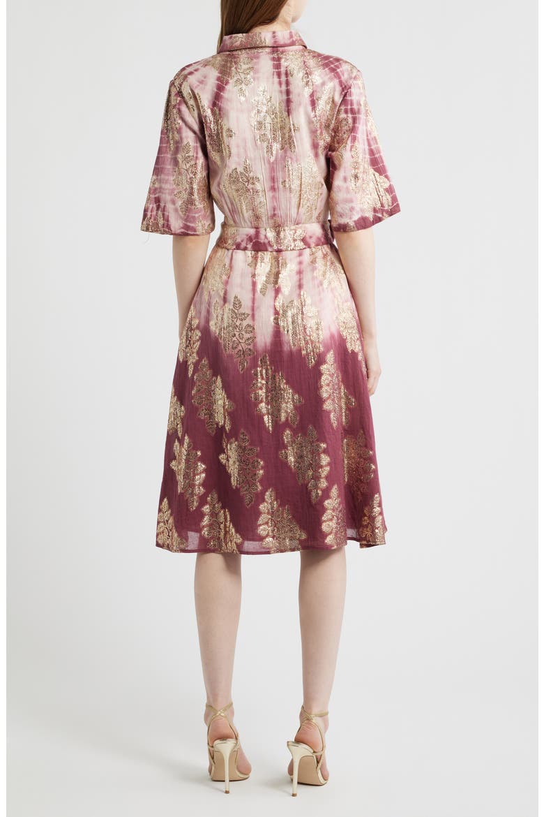 Tara Metallic Print Tie Waist Dress