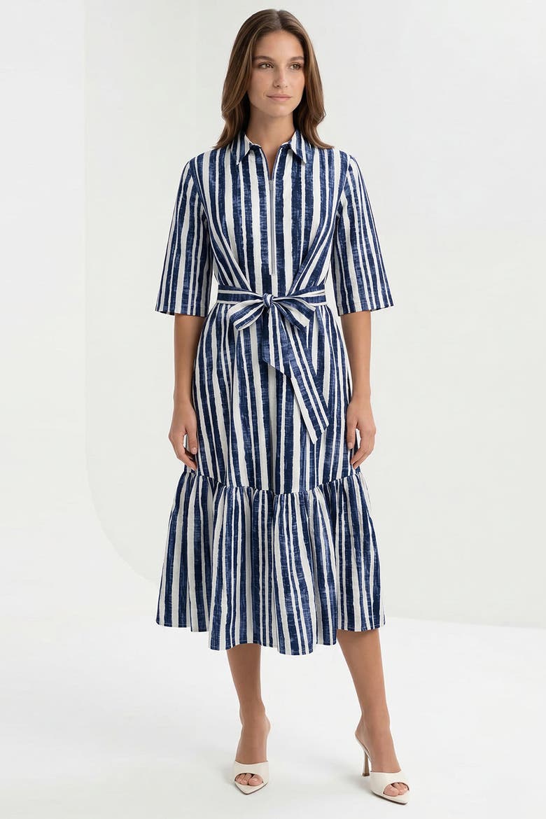 Darcio Shirt Collar Short Sleeve Belted Midi Dress