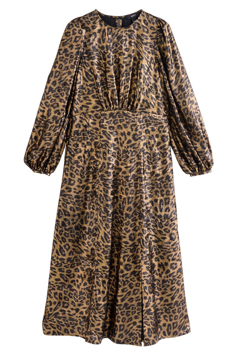 Metallic Animal Print Long Sleeve Maxi Dress