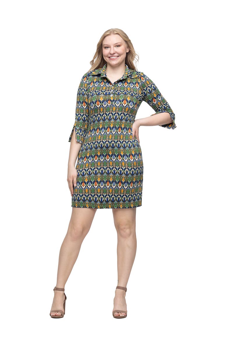 Geometric Print Three Quarter Sleeve Mini Dress