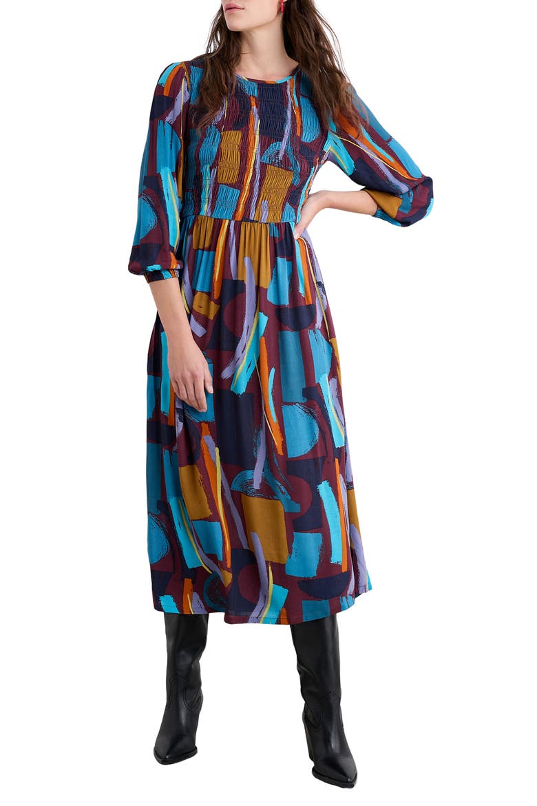 Meadowsweet Geo Print Smocked Midi Dress
