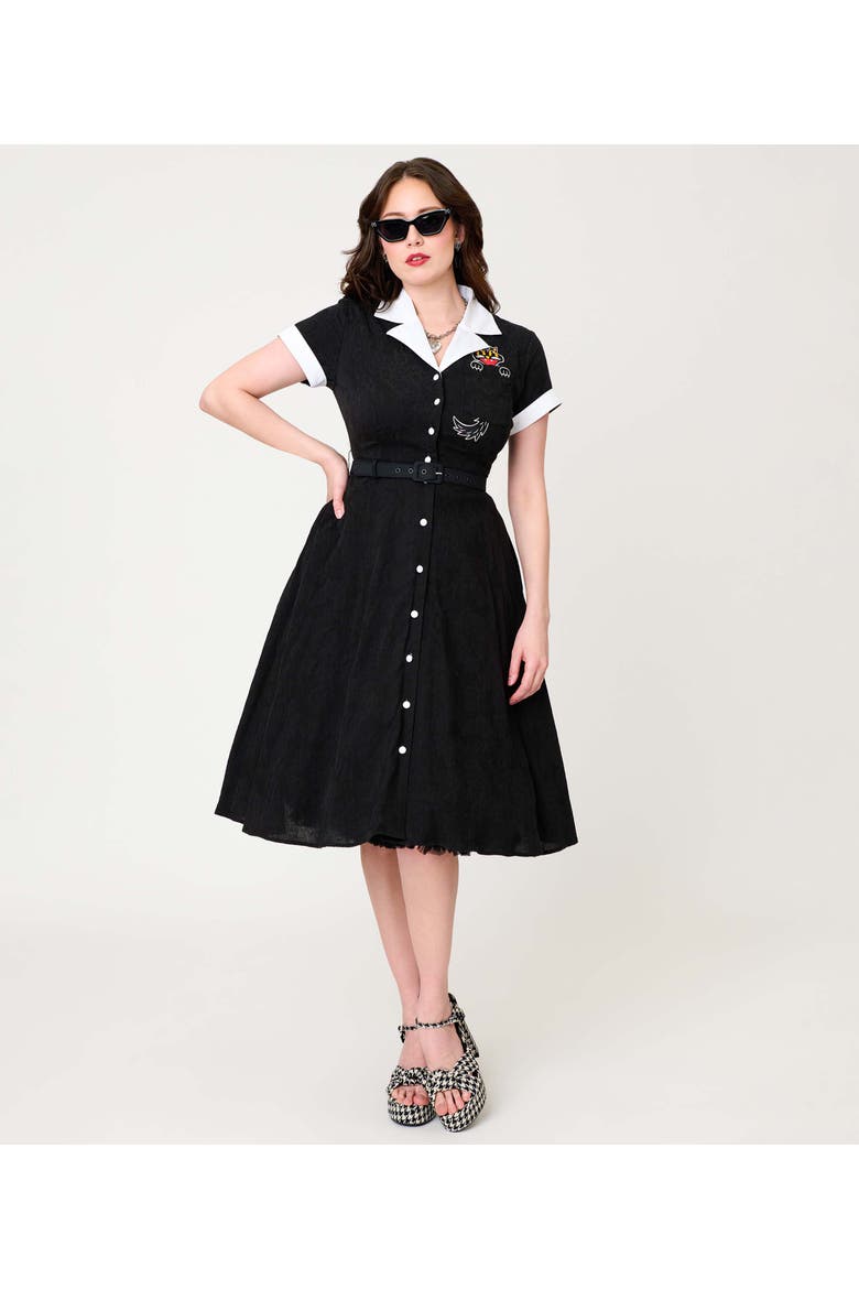 Collared Short Sleeved Belted Alexis Swing Dress