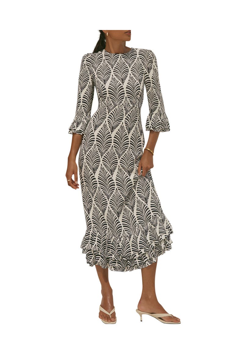 Printed Ruffle Detail Midi Dress